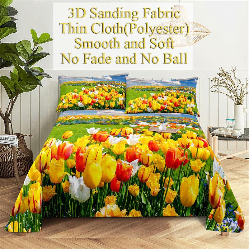 Tulip Bed Sheets Set with Pillows Case Flowers Bedsheet with Pillowcase 2 PCS 3PCS for Single Double Beds King Full Twin Size