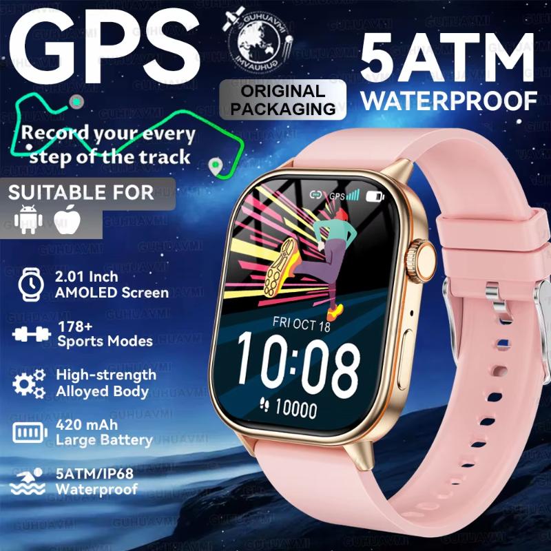 2025 New Uric Hot Sales Built In GPS Sports Smartwatch Men 2.01 Inch HD Screen Compass 5ATM Bluetooth Call Fitness Outdoor Adults