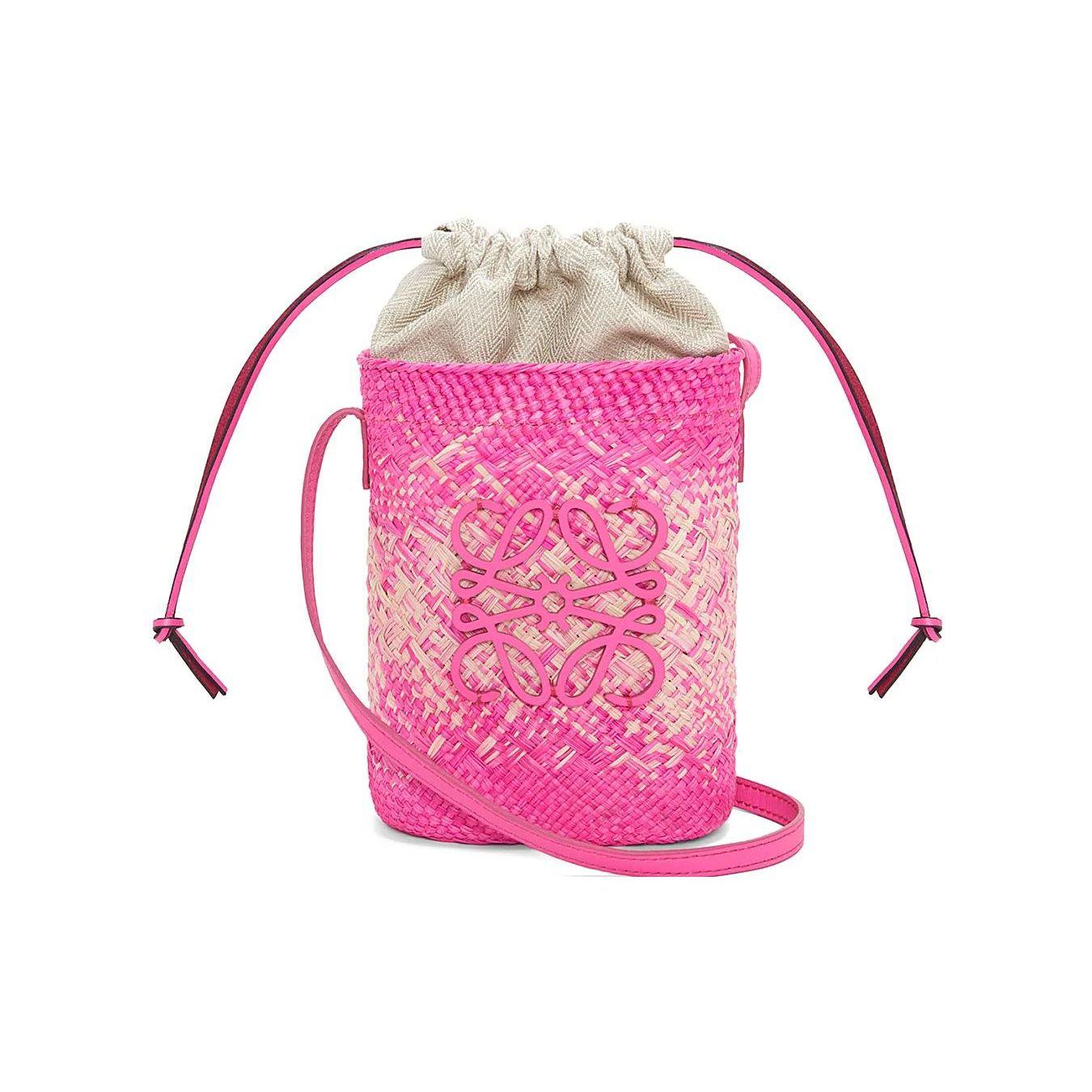 

Loewe Logo Drawstring Closure Iraca Palm Leather Basket Phone Bag Women Handbags Pink C630G35X02-7925 Shopping Bag Set(Basic Set+Shopping Bag)