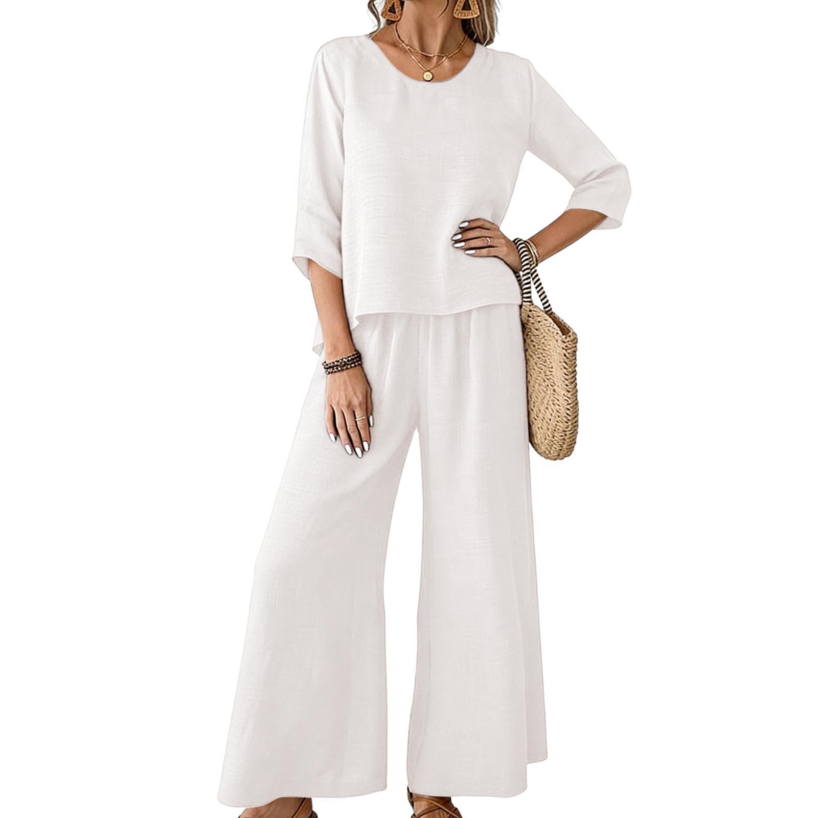 

Women s Summer Fashion Casual Top And Pants Set XL білий