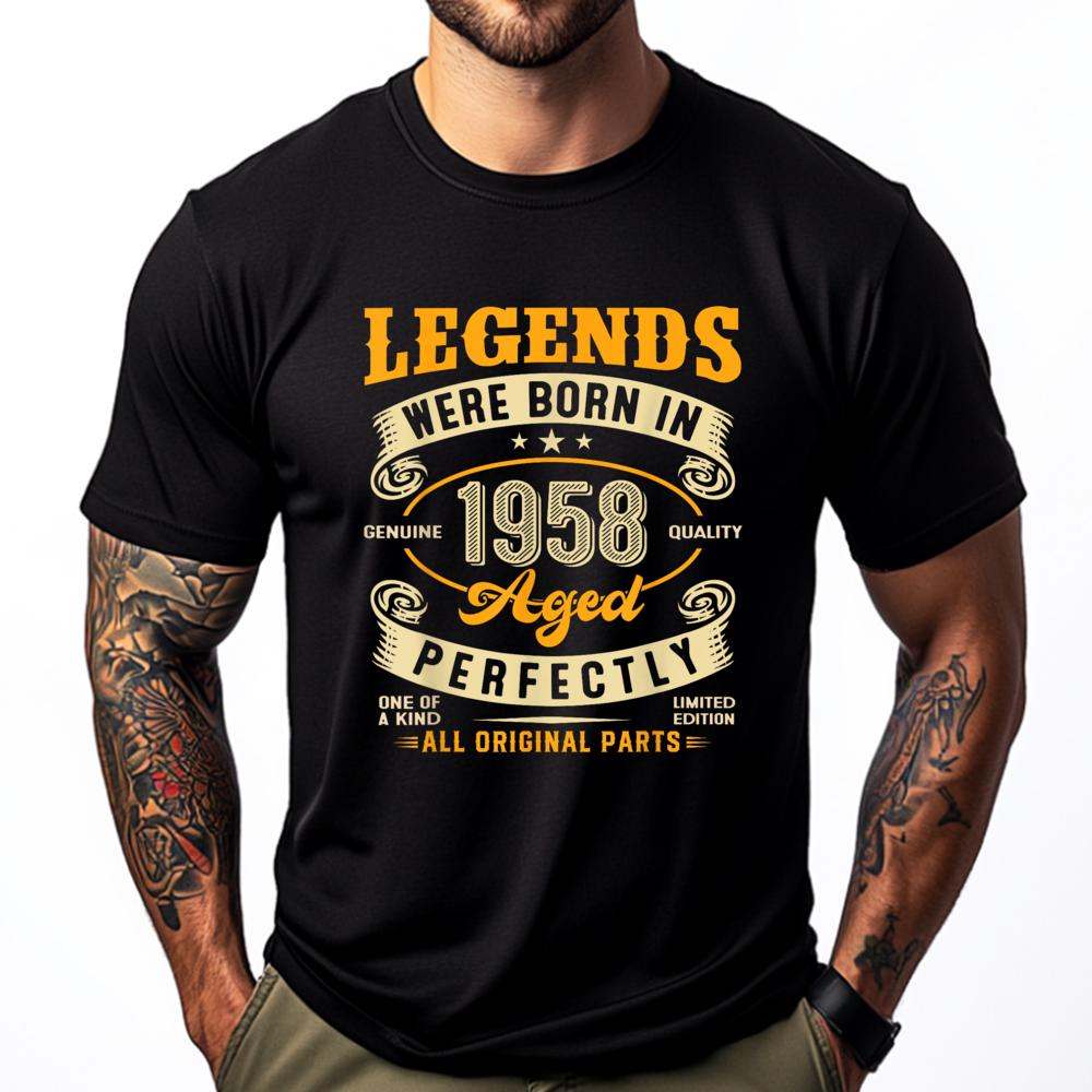 65th Birthday Legends Born In 1958 65 Years Old Unisexs Designer Clothes T Shirt Vegan