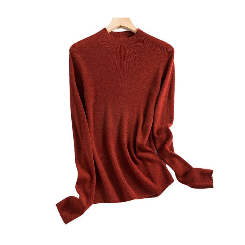 Seamless 0 wool sweater Thin extended semi-turtleneck slim-fit bottoming knitted sweater women's long-sleeved inner sweater