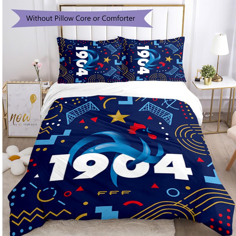 Juego de Ropa de Cama Estampada France Football de 3 Piezas Juego de Cubre Cama Acogedor y Transpirable como Regalo de Inauguración o Festivo