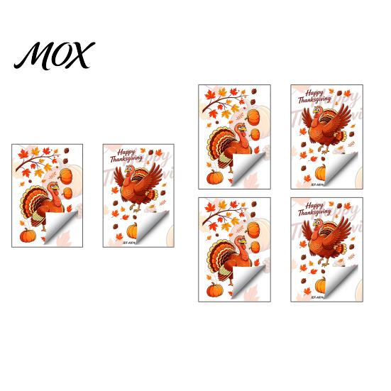 Removable Glass Art Decals Thanksgiving Static Window Clings, Cartoon Double Turkey Pumpkin Maple Leaf No?Glue Autumn Decals, Waterproof Stickers