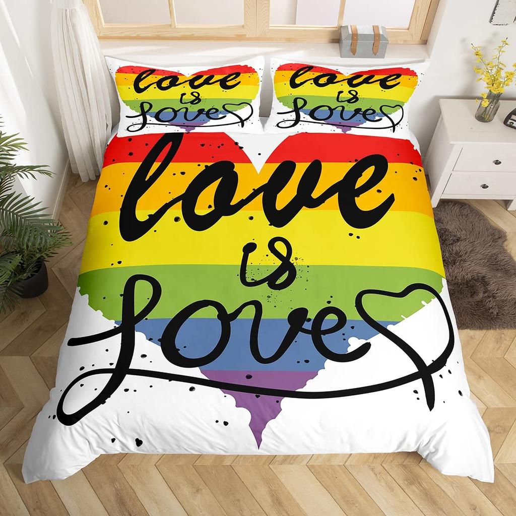 Love Is Love Duvet Cover Rainbow Bedding Set Pride For Love Theme Romantic Comforter Cover Colorful Cartoon Car Bedspread Cover