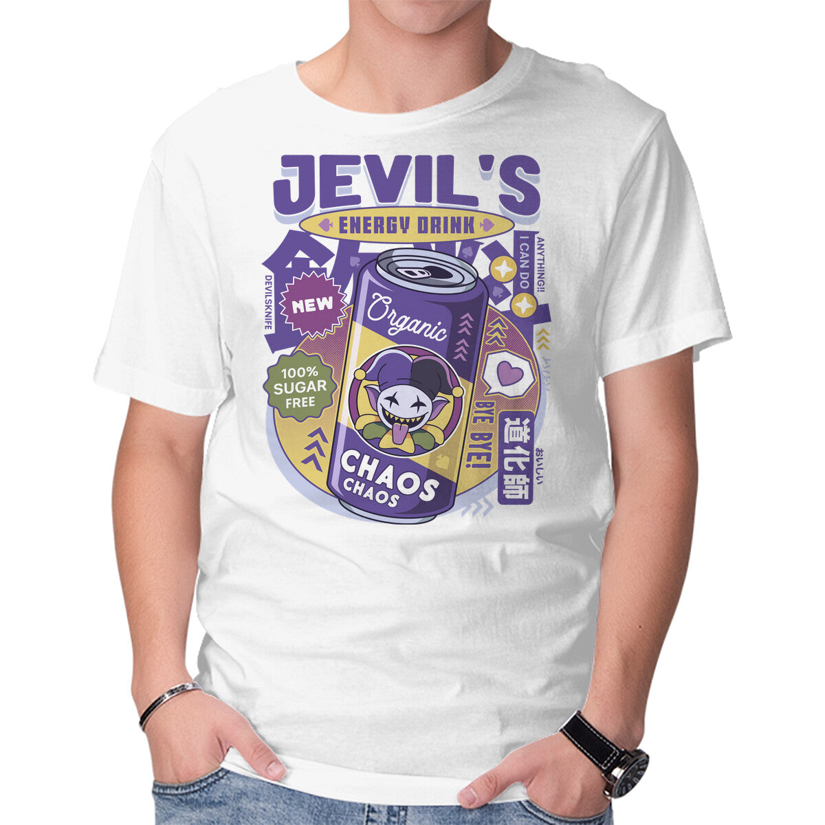 Unisex Crew Neck T-Shirt Jevil Energy Drink Graphic Short Sleeve Casual Tee M