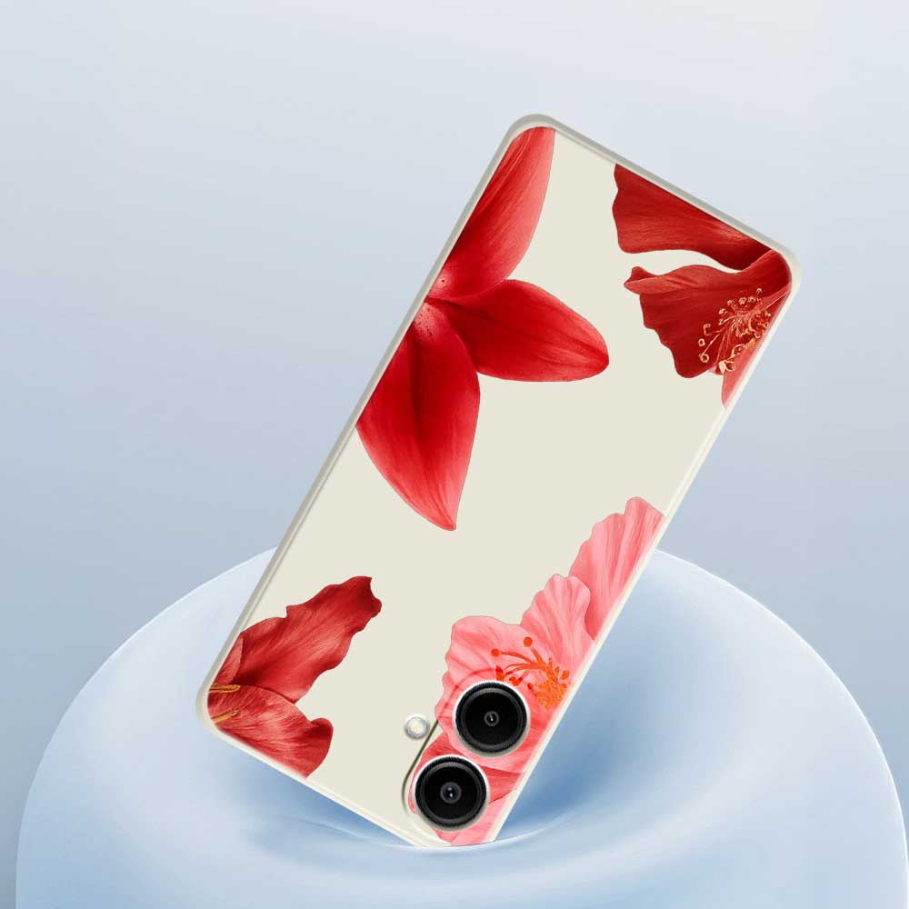 For Samsung Galaxy A07 4G Case Red Flower Pattern Printing Straight Edge TPU Phone Back Cover