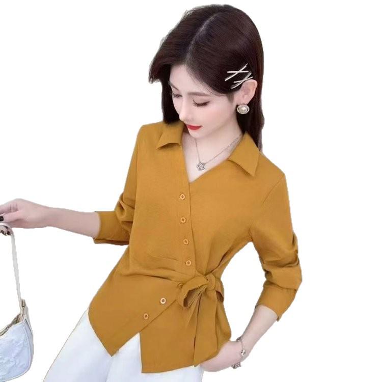 2025 Autumn Women's Long-Sleeve Irregular Tie-Waist Slimming Shirt