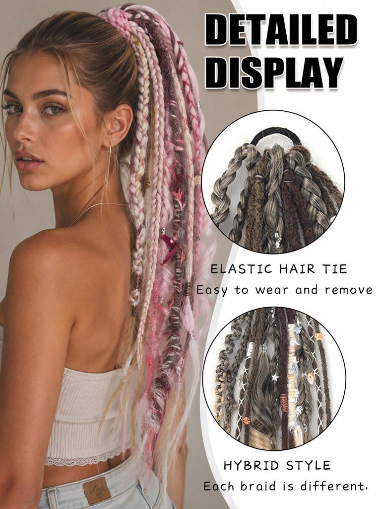 New Elastic Dreadlock Ponytail, Bohemian Style Hair Tie, Braided Ponytail Hair Extensions, DIY Dreadlock Ponytail Hair Extensions