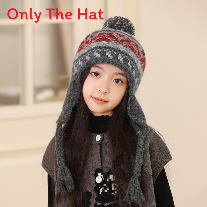 Kids Winter Knit Earflap Hat With Pom Pom For Outdoor Snow Play And Cold Weather