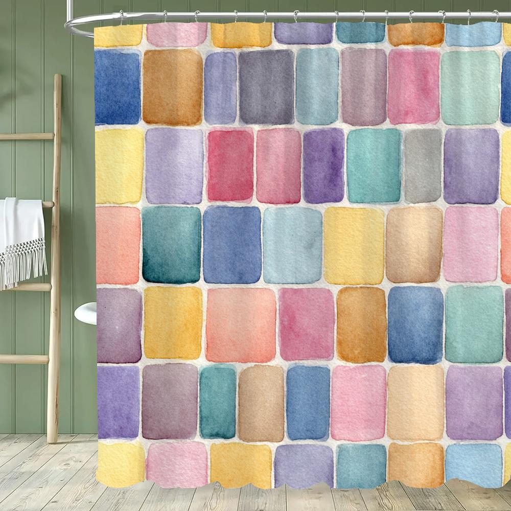 Modern Lines Bathroom Curtain Colored Plaid Pattern Shower Curtain Bohemian Home Bathroom Decor Polyester Shower Curtains