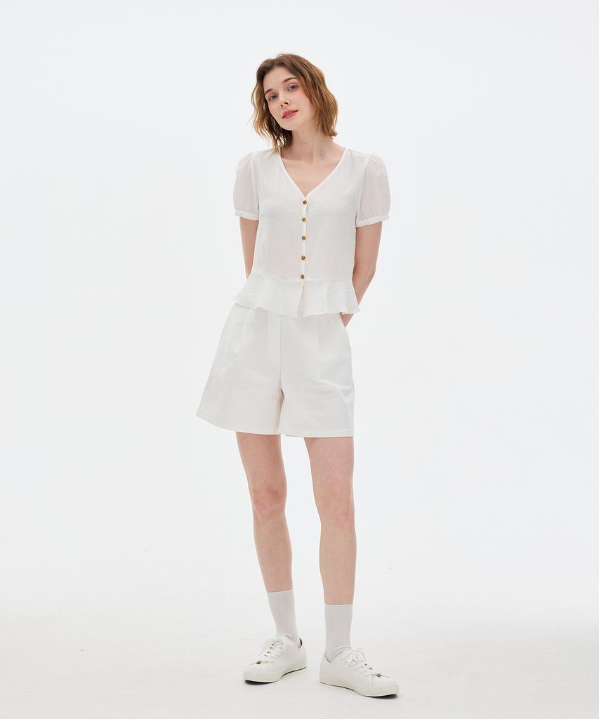 JBYRARA V Open Closure Ruffle Detail Blouse_White