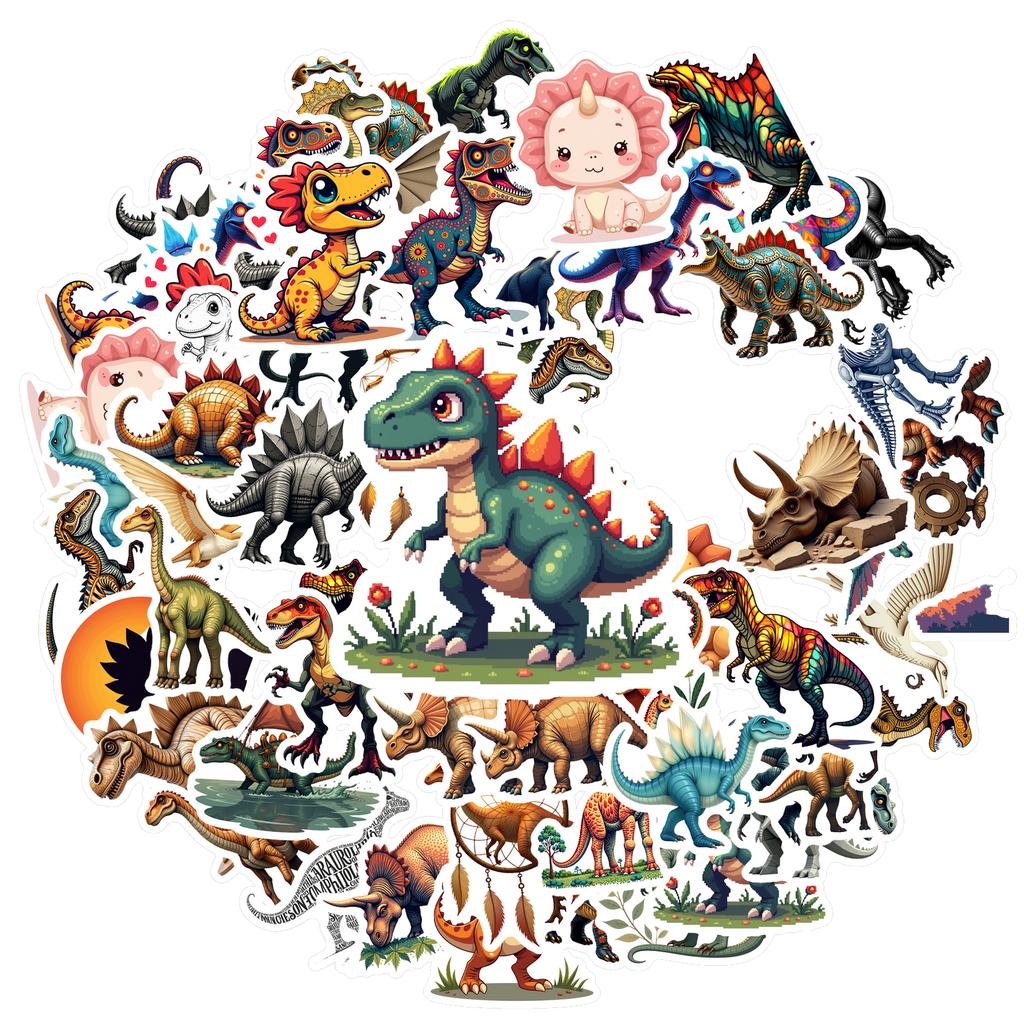 35-70pcs Diverse Dinosaur Stickers Cartoon Animal Sticker Aesthetic Phone Bike Wall Scrapbook Motorcycle Waterproof Graffiti