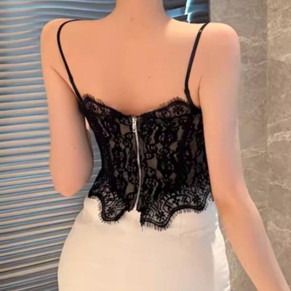 Transparent Lace Corset Sleeveless Suspender Vest Fashion Lace Camisole Spring Summer