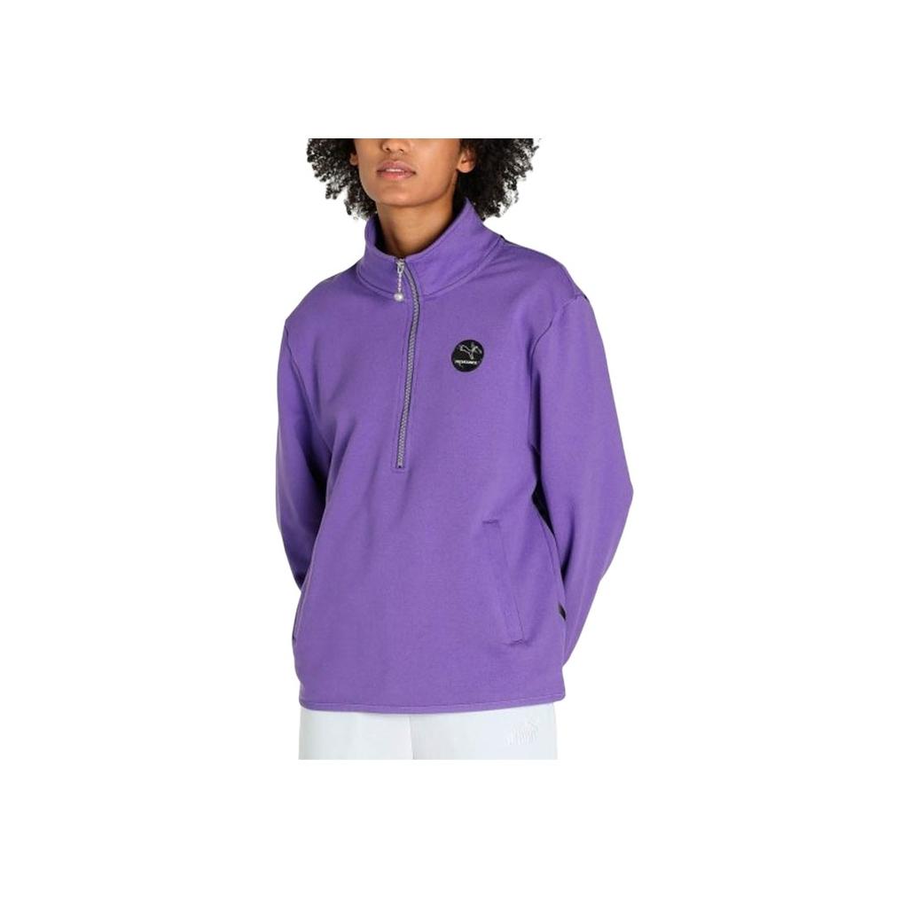 Puma X Pronounce Half-Zip Stand Collar Sport Pullover With Large Back Logo Women Tops Violet 534040-74