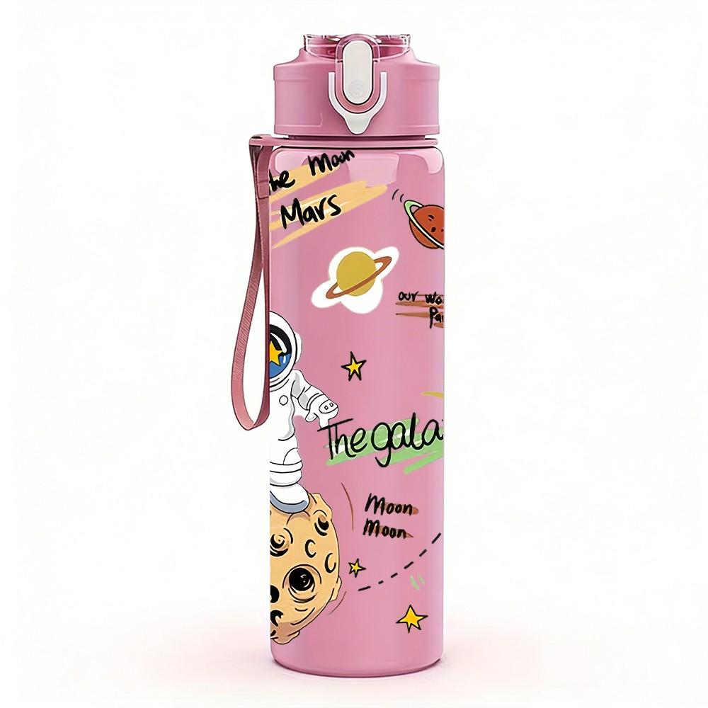 1PC Cookie Space Astronaut Art 750ml Color Plastic Sports Water Bottle Leakproof Flip Straw Lid Suitable for Sports Office Home Use