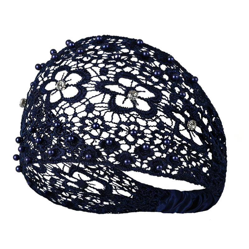 Blumen-Häkel-Stirnband Neuer Stil Perlenbesetztes Breites Rand-Haarband Für Frauen Effektive Weißhaar-Abdeckung Haarschmuck Stirnband