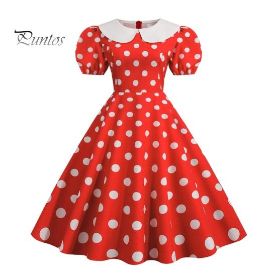 

Женское праздничное платье Vinatge с большим подолом, контрастным цветом, точечным принтом, высокой талией, молнией сзади, короткими рукавами-пузырьками, кукольным воротником, 50-х, 60-х годов, свадебное платье принцессы для выпускного вечера M красный