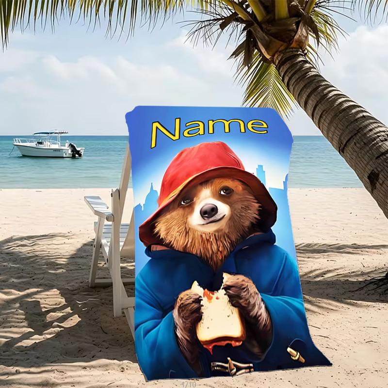 Customizable personalized beach towels Paddington Bear themed designs.Suitable for the beach, yoga, sports;ideal as beach accessories