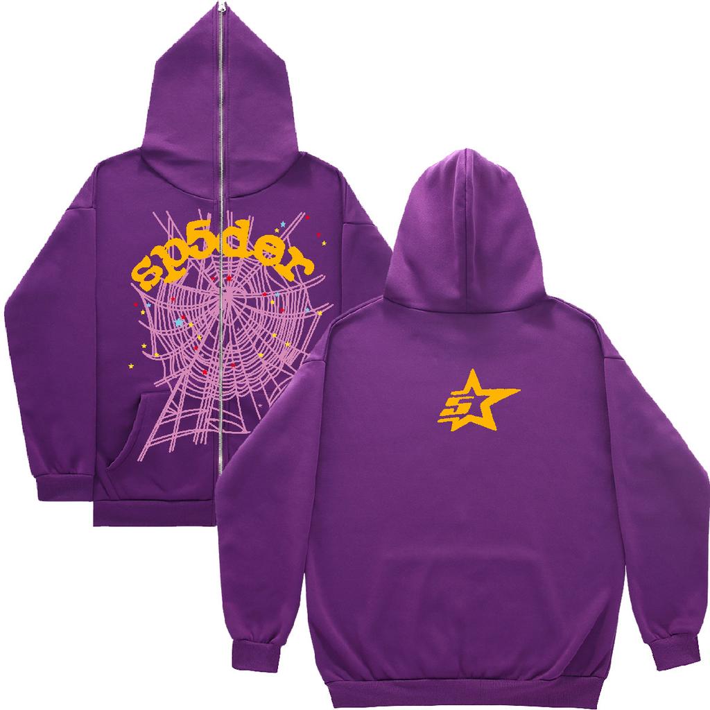 Harajuku Full Zip Spider Pattern Hoodie Y2k 2023 Goth Sp5der Oversized Jacket Streetwear