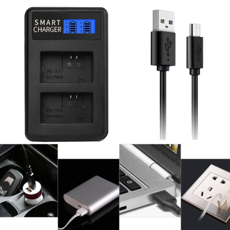 Rapid NPFW50 LCD Micro USB Charger Efficient and Versatile Charging Base for 6000, 5000, 5100, ILCE6000, ILCE7 Battery
