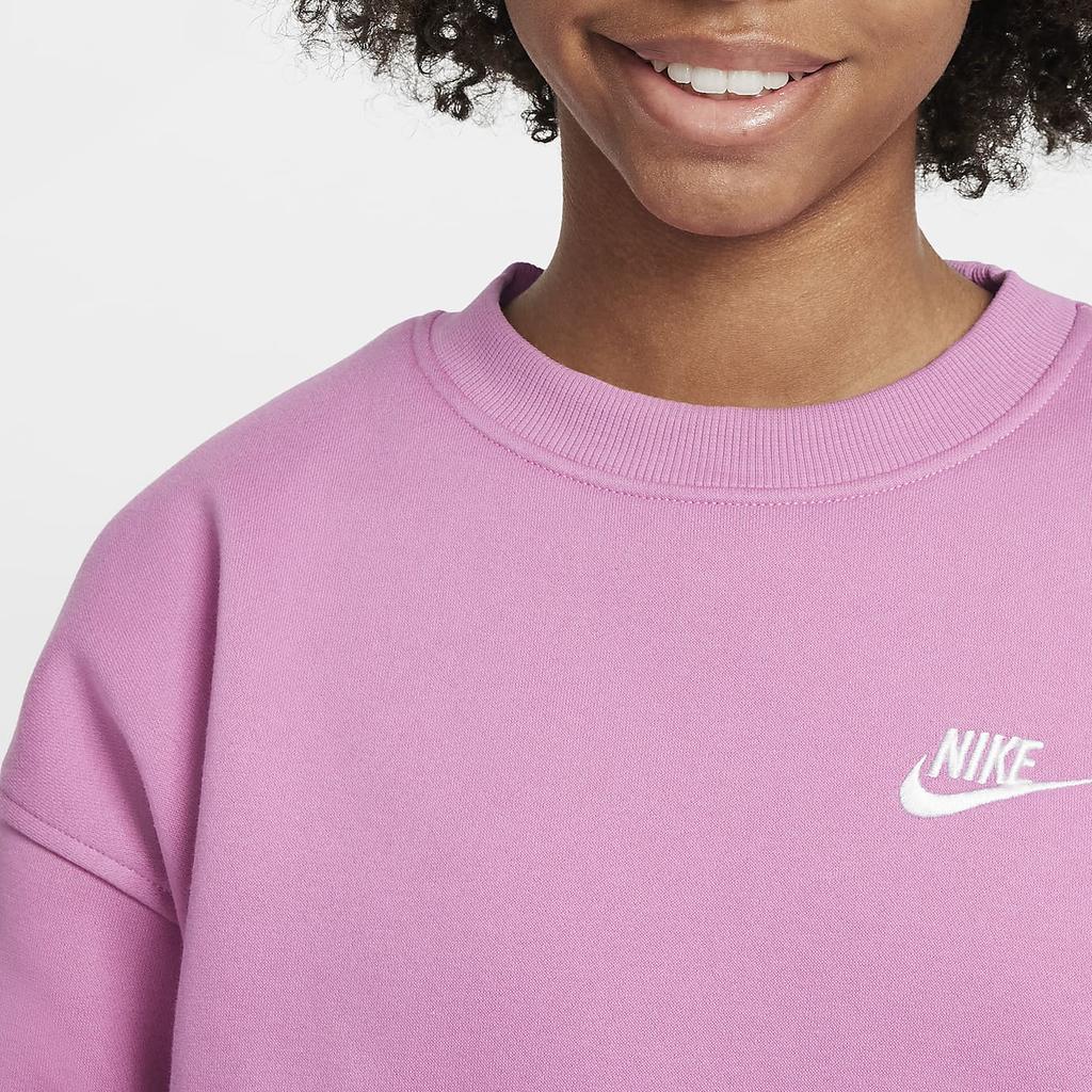 Nike Sportbekleidung Club Fleece Bequem Einfarbig Bestickt Rundhalsausschnitt Langarm Magic Flamingo Jugend Kinder Oberteile FD2923646