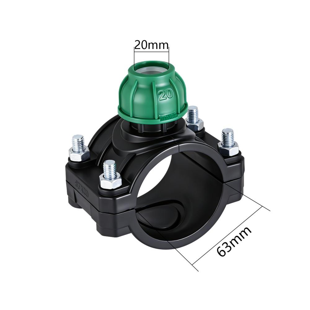 PVC/PP Saddle Clamp 20/25/32/40/50/63/75mm Garden Agricultural Irrigation Pipe PE Quick Connector 3-way Lock Nut Plastic Reducer