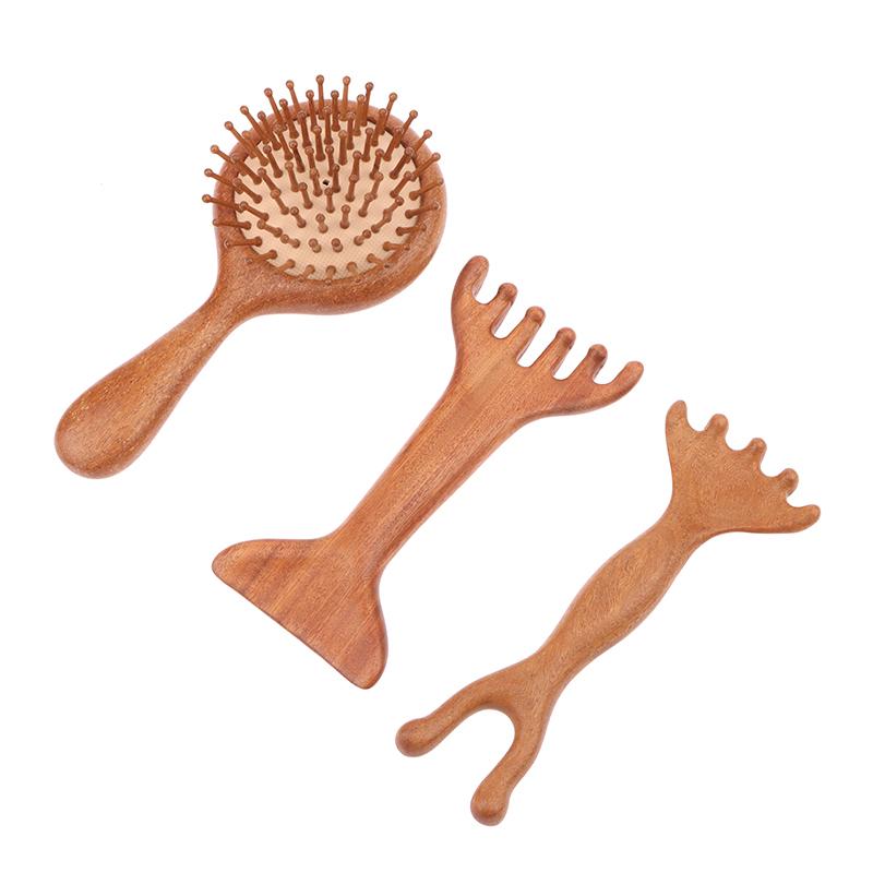 Sandalwood Hair Comb Scalp Relax Acupoint Massager Portable Wooden Handle Comb Anti-Static Styling Tool Guasha Board Health Care