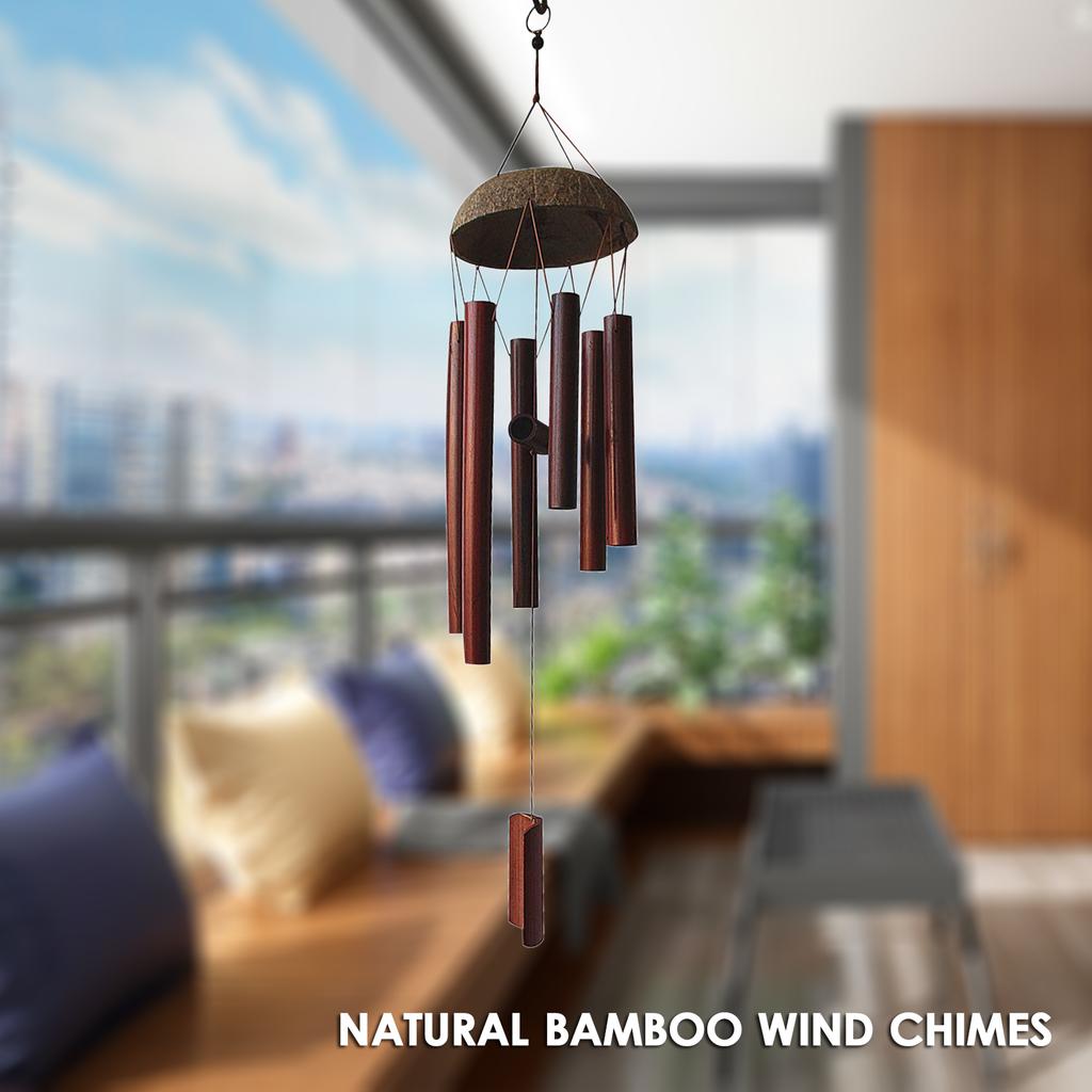 Campanello Eolico In Bambù E Noce Di Cocco Fatto A Mano - Carillon Da Esterno/Interno, Decorazione Appesa