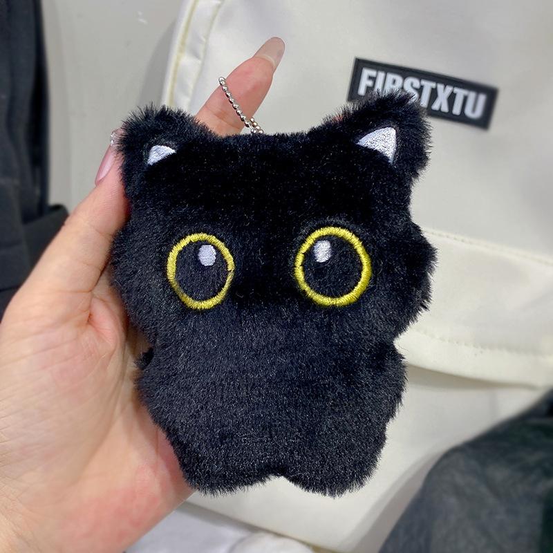 10cm Black Cat Plush Toy Pendant Cute Small Plushie Keychain for School Bag Decoration Plush Toy Doll for Brithday Gifts