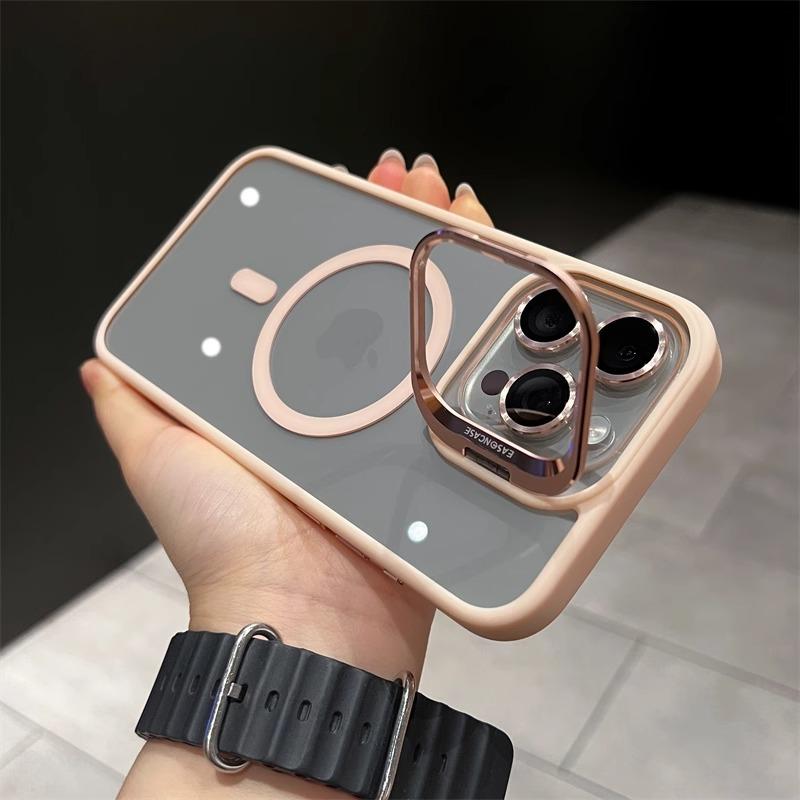 Magnetic Metal Ring Lens Stand Protector Case For iPhone 15 12 13 14 11 Pro Max Plus Magsafe with Color Glass Lens Clear Cover