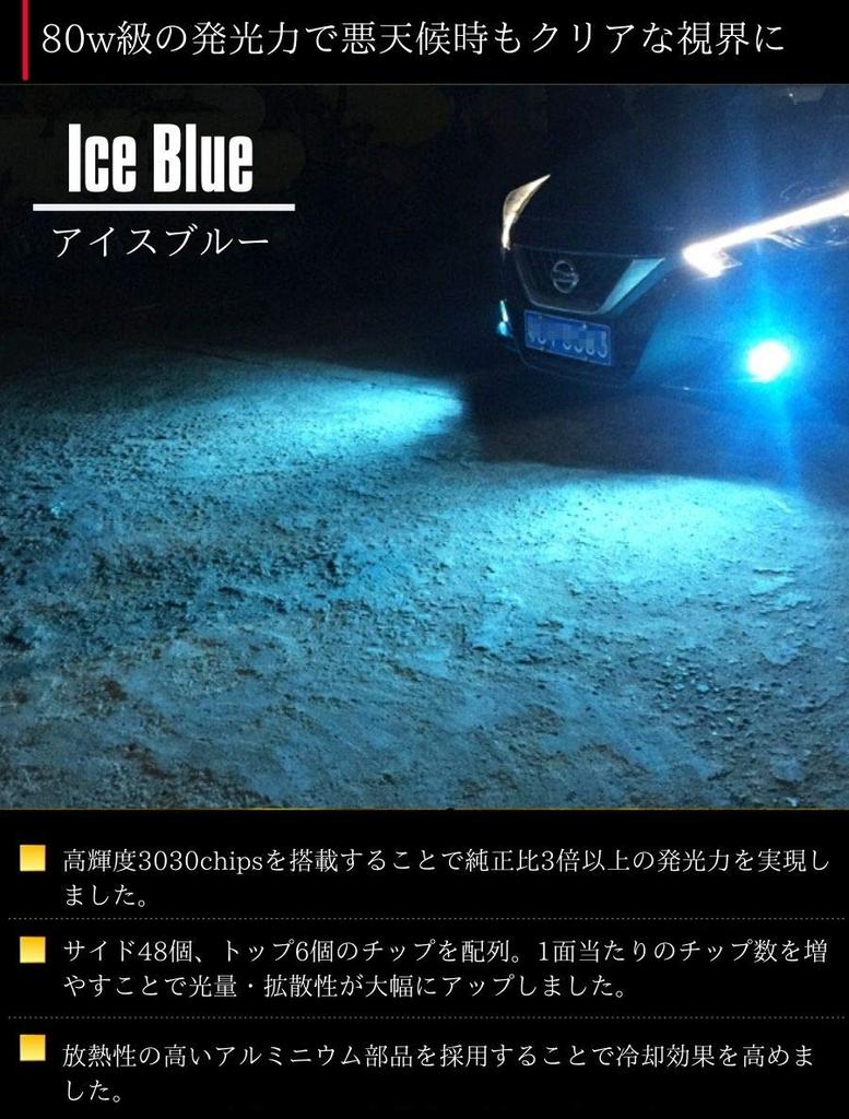 Ice Blue LED Fog Lamp, H8/H11/H16, 80W Equivalent, Ultra Brightness, 3030 Chip, Set of 2