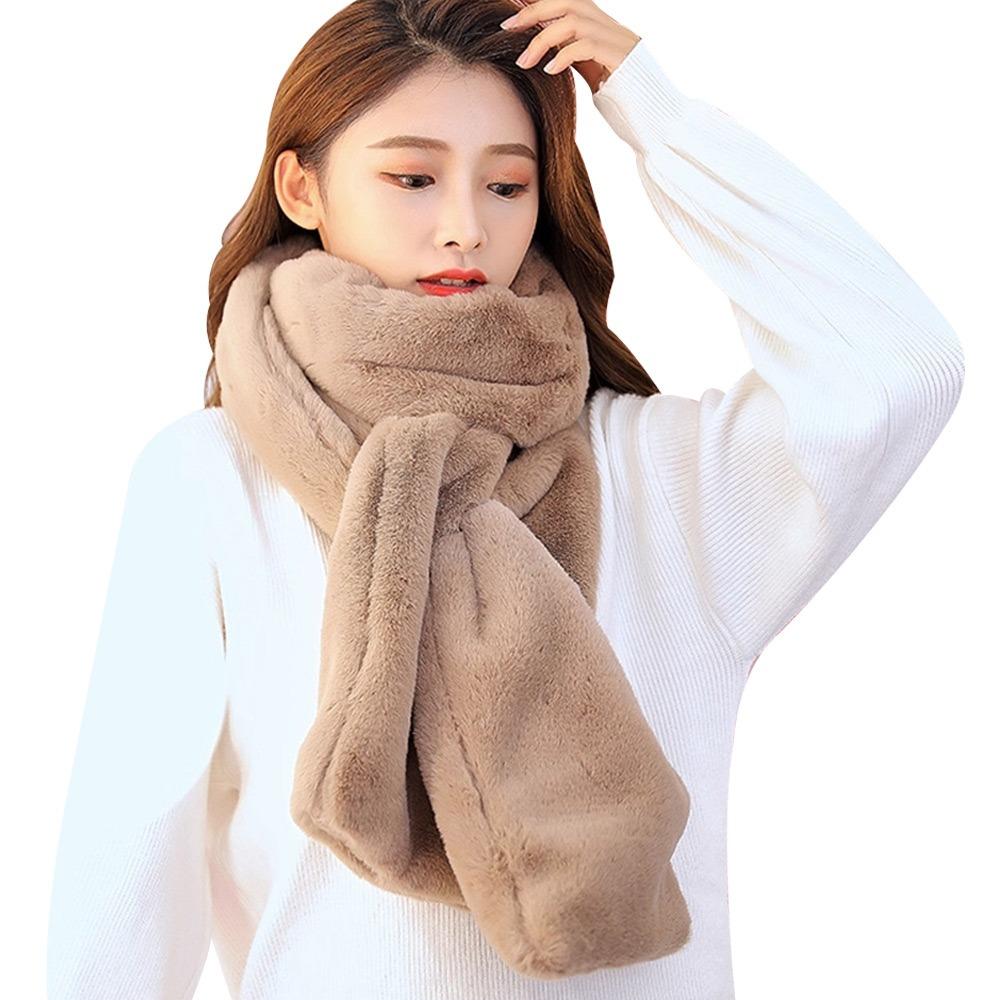 Fashion Thicken Warm Faux Fur Winter Scarf Soft Plush Cold-proof Neck Protector Windproof Solid Color Shawl Scarves for Women