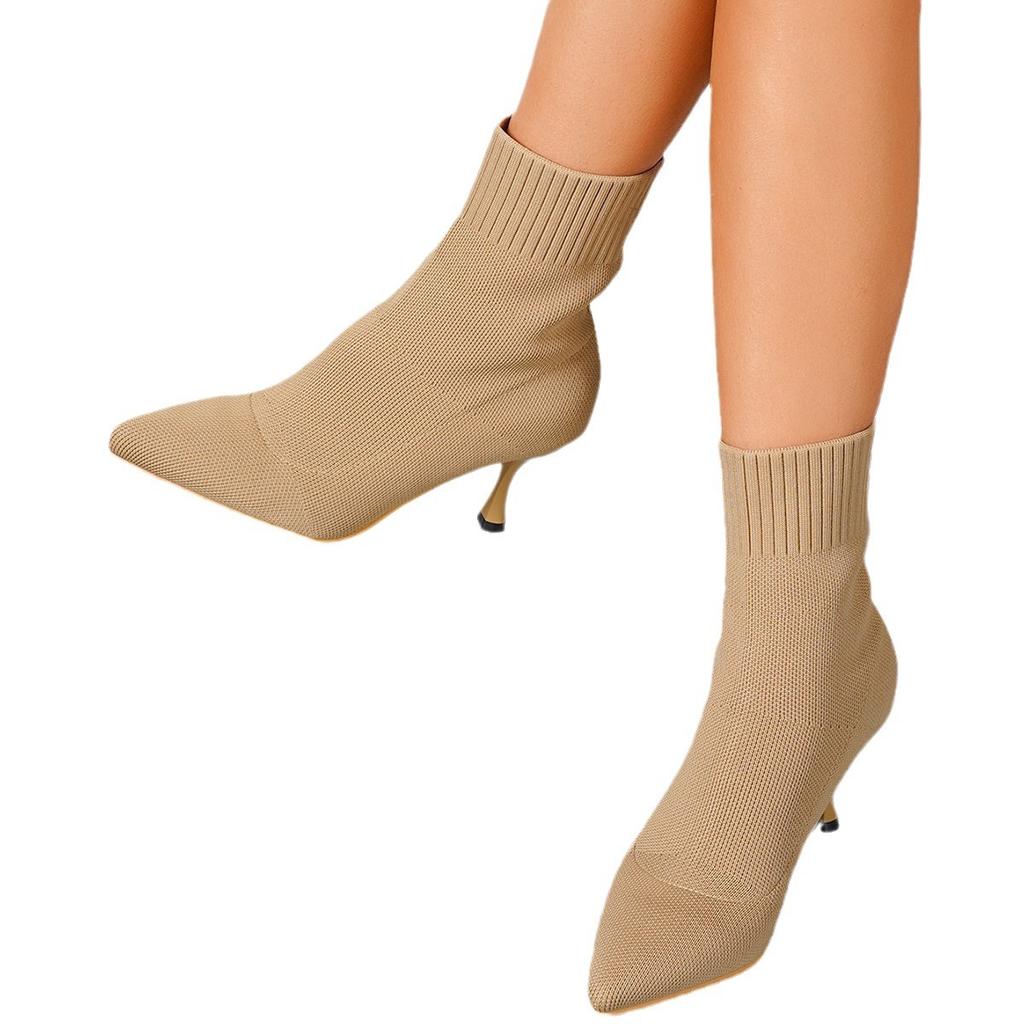 Large size autumn new fine high heel solid color pointed elastic cloth large size fashion boots 43