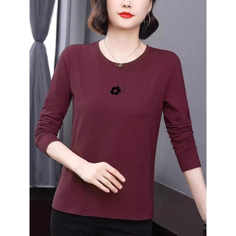 Long-sleeved T-shirt for Women Autumn Middle-aged Mother's Wear New Round Neck Bottoming Shirt Thin Top