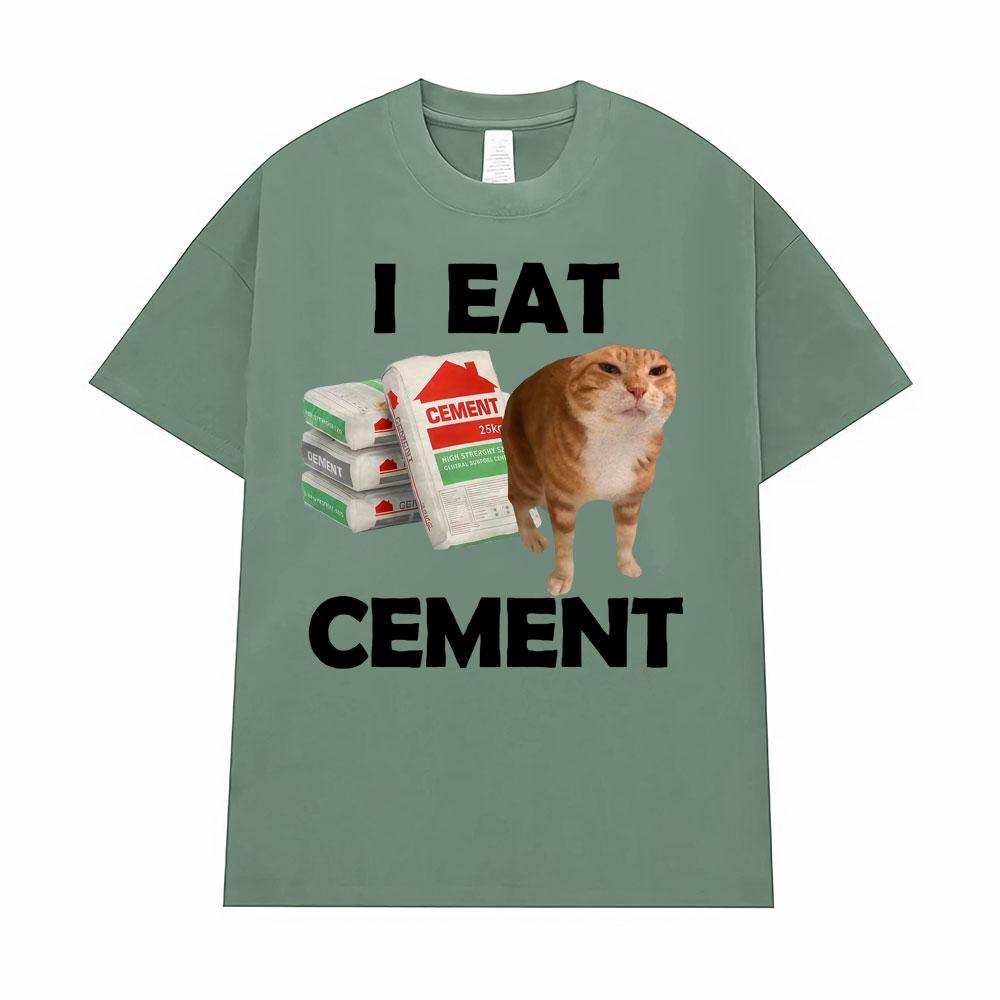 I Eat Cement Cursed Cat T Shirt Funny Meme Graphic Tee Shirt Men Women Fashion Casual Humor Vintage Oversized T-shirt Streetwear