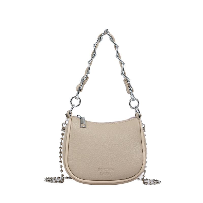2025 Spring Fashion Versatile Commuter Small Bag Women's Solid Color Premium Textured Chain Crossbody Bag One Shoulder Saddle Bag