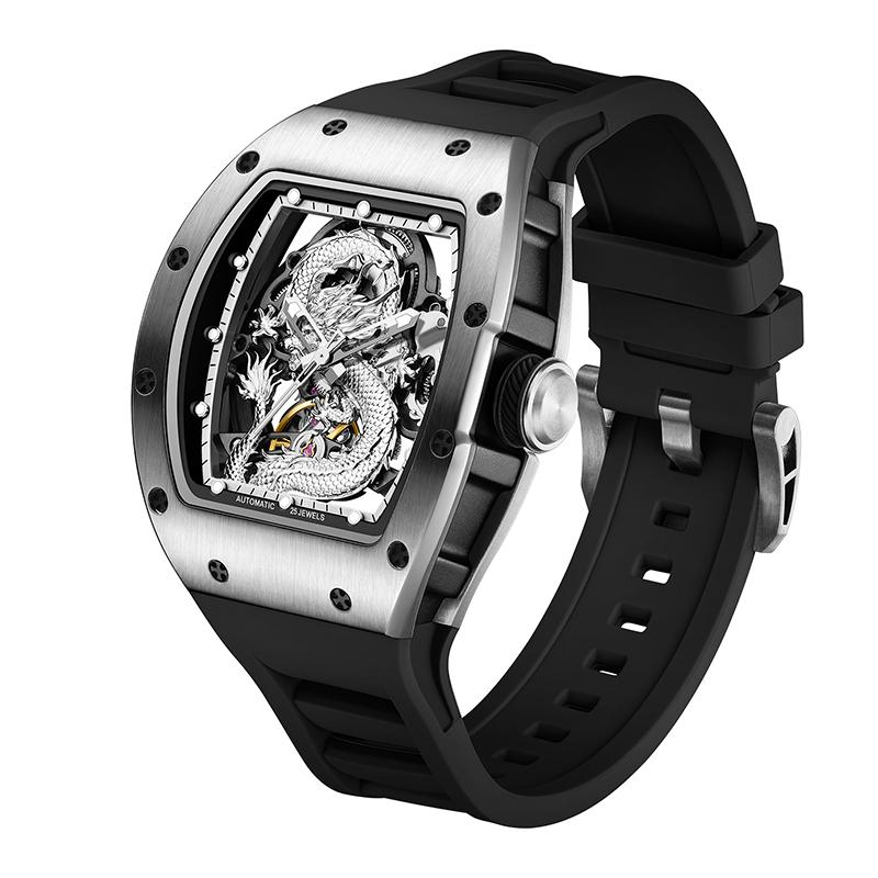 Dragon Casual hodinky Elegantní automatické mechanické hodinky Krystalový ciferník s povrchovou úpravou Matador Cyberpunk Nerezová ocel Sběratelská edice