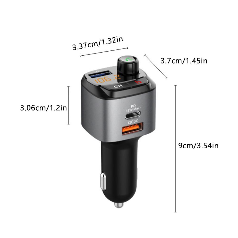 FM Transmitter Bluetooth 5.0 Car Handsfree Audio MP3 Player Adapter USB 18W Quick Charging Type-C FM Modulator