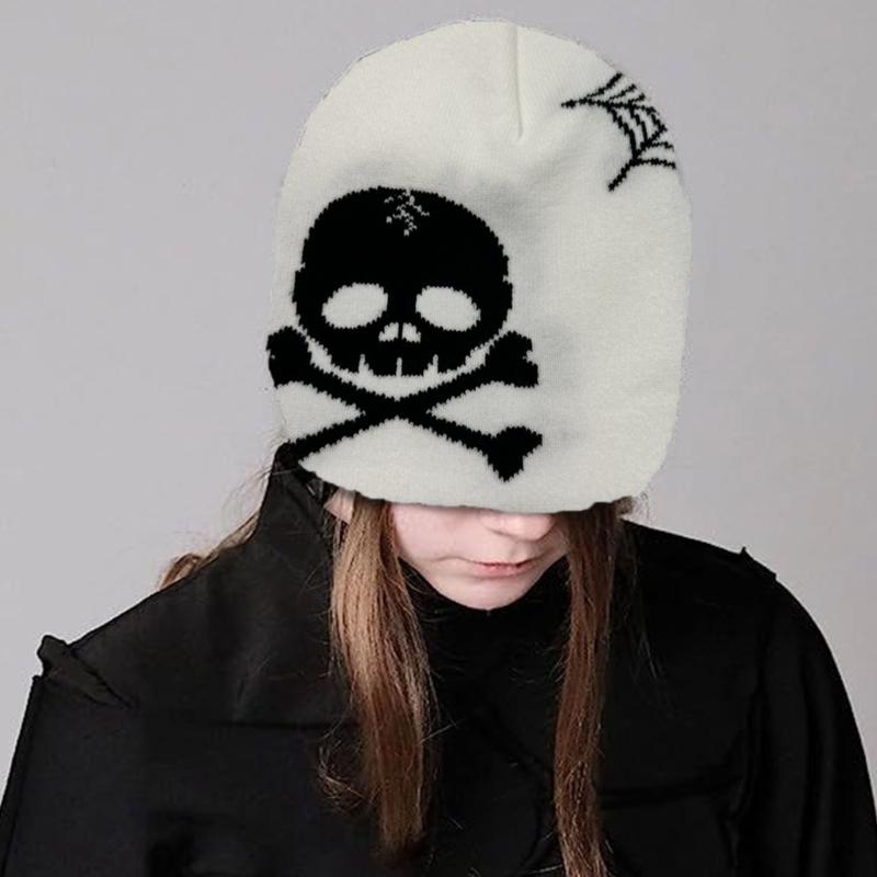 Jacquard Skull Pattern Handmade Elastic Hat Soft Winter Warmer Knitted Hat Cold Winter Presents for Students Teens