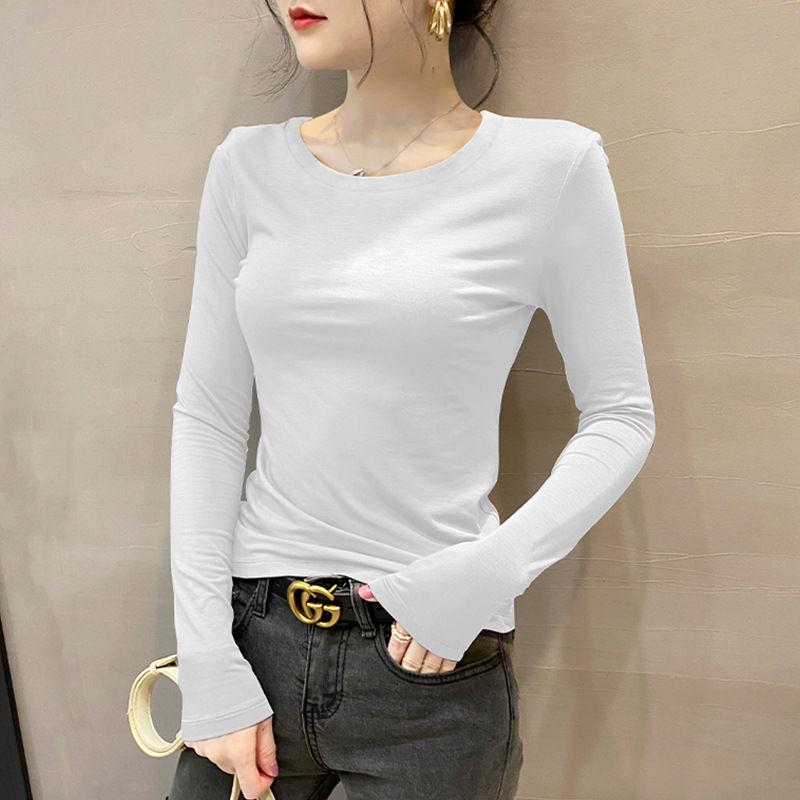 Camiseta Feminina Cinza Escuro Slim Fit Manga Longa Gola Redonda - Primavera/Outono/Inverno 2025