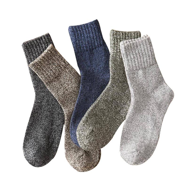 5/10 Pairs Men's Winter Wool Socks Thickened Mid-calf Warm Knit Wool-blended Solid Color Comfortable Socks