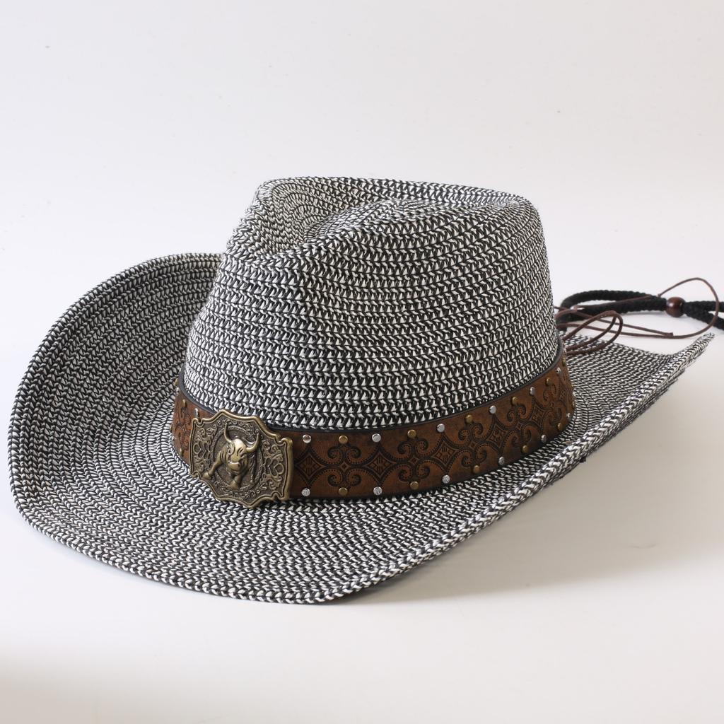 Popular European and American Classic Straw Woven Western Cowboy Hat Men's and Women's Outdoor Fashion OL Wind Woven Top Hat