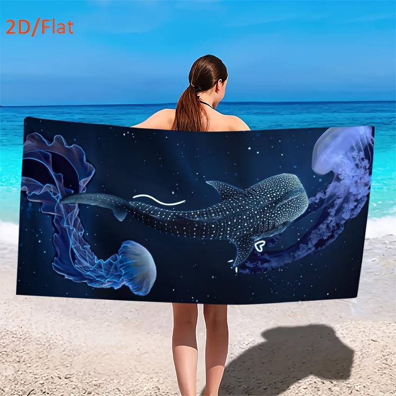 Whale Shark Jellyfish Print Beach Towel Deep Ocean Design Quick Dry Absorbent Microfiber Towel for Ocean Lovers Summer Beach