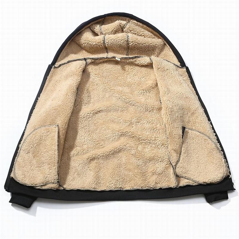 Winter Fleece-Lined Thickened Hoodie for Men Shearling-Lined Pure Cotton Cardigan Warm-Weather Outerwear Solid-Colour Hooded Fleece-Lined Sweatshirt