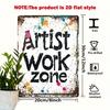 Vintage Artist Workspace Metal Sign  Rustic Iron Wall Decor with Distressed Font and Colorful Splash Effects Perfect for Home