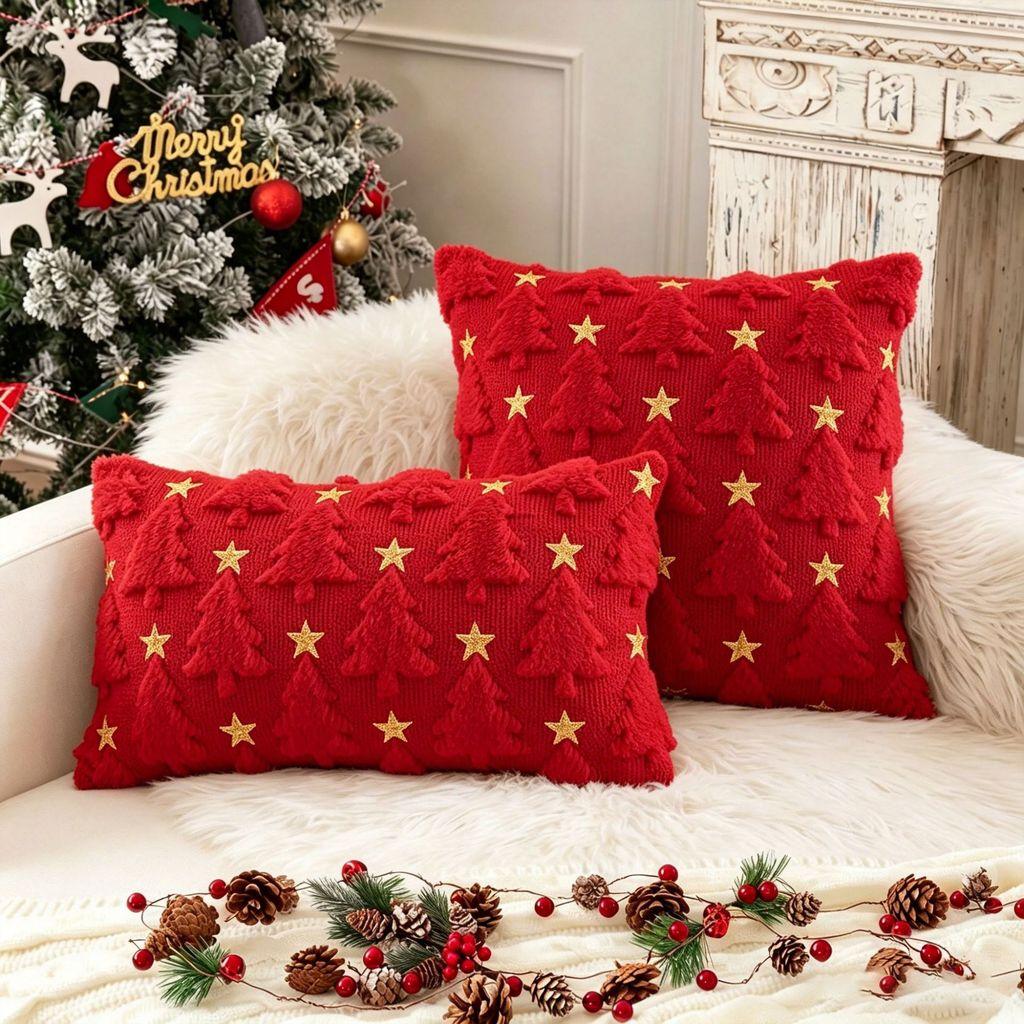 Christmas Plush Pillow Cover With Geometric Snowflake Design For Home Decor And Gift