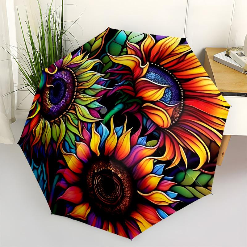 1pc Sunflower Mandala Automatic Open/Close Umbrella, Portable Folding Umbrella, Compact Travel Umbrella For, Birthday/Christmas Gift 5082