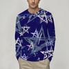 3D 5-Pointed Star Pattern Printed Top Casual Long Sleeved Men's T-shirts - Soft Medium Stretch Polyester Fabric Spring and Autumn Relaxed Fit Clothing