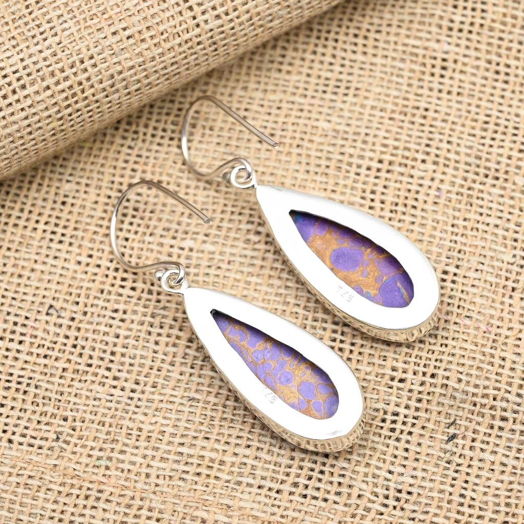 Purple Copper Turquoise Gemstone Handmade Jewelry Solid 925 Sterling Silver Earring